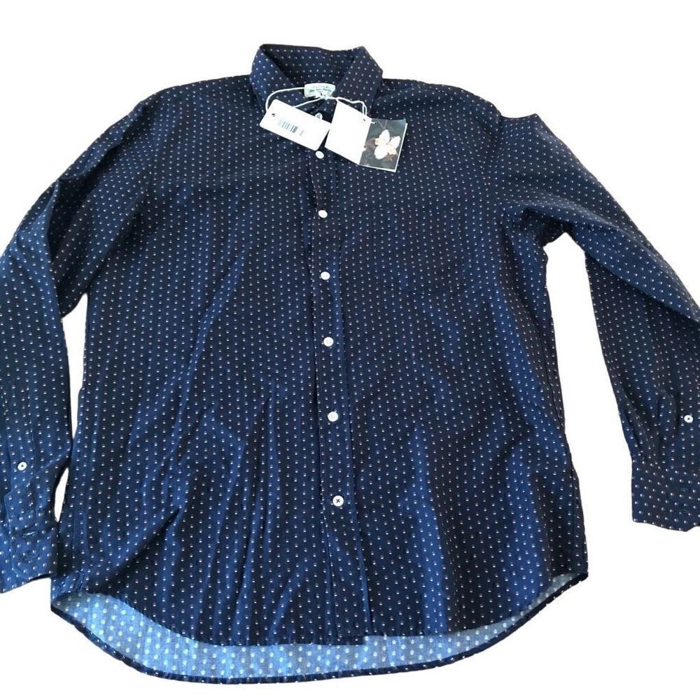 Hartford Alternative Button Down Shirt Mens L Classics Paul Navy-Brown Print NWT